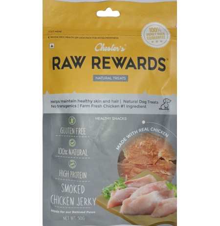 Chester Raw Rewards Dog Treats Smoked Chicken Jerky 50 Gm